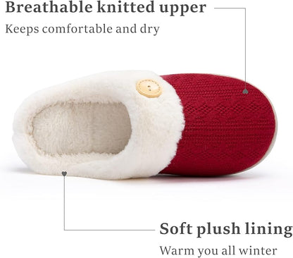 Chantomoo Womens Slipper Warm Comfy Memory Foam House Slippers Knitted Shoes Faux Fur Lined Anti-Skid Rubber Sole Bedroom Cozy Indoor Outdoor Slippers