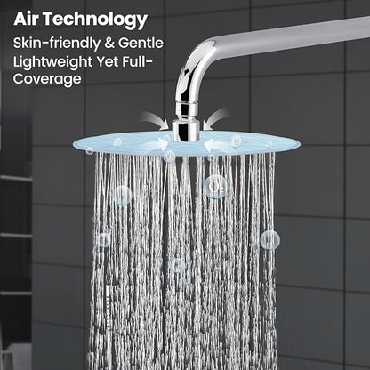 Airuida Shower Fixtures 2 Functions Shower Faucet Set Wall Mounted for Bathroom High Pressure Brass Handheld Shower with Rough-in Valve Round Rainfall 10 Inch Shower Head Chrome Polish