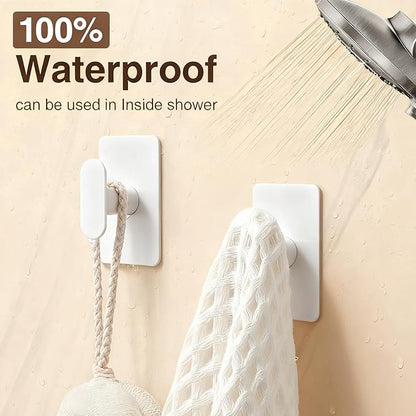 pickpiff Adhesive Towel Hooks for Bathroom: 20LB Extra Strong Wall Hanger for Shower Kitchen RV Dorm Apartment, White 4 Pack