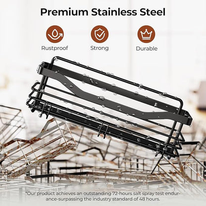 Orimade Shower Caddy Basket Soap Dish Holder Shelf with 5 Hooks Bathroom Organizer Shelf Kitchen Storage Rack Wall Mounted Adhesive No Drilling SUS304 Stainless Steel - 3 Pack,Black