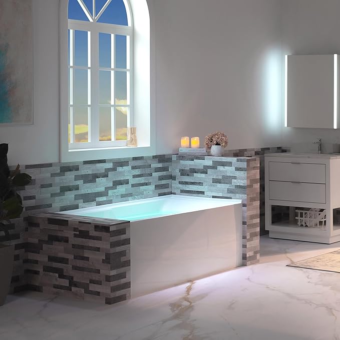WOODBRIDGE 54" Acrylic Rectangular Alcove Soaking Bathtub in White with Left Drain, Brushed Gold pop-UP Drain Included BA5430L