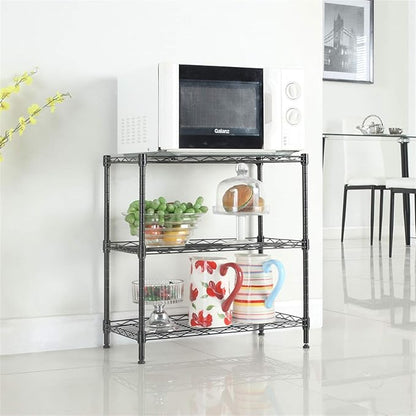3 Tier Storage Racks Shelving, Heavy Steel Pantry Shelves, Adjustable Wire Shelving Rack, Suitable for Garage, Kitchen, Bathroom, Office, 35" W x 14" D x 31" H, Black