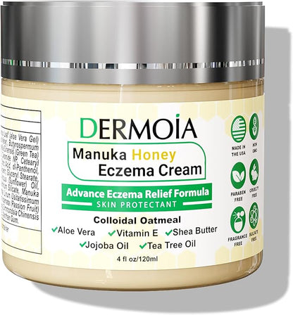 Manuka Honey Cream - Eczema Cream for Adults & Kids - Seborrheic Dermatitis Cream for All Skin Types - Eczema Honey Cream for Redness & Itch Skin Relief with Aloe Vera - 4oz