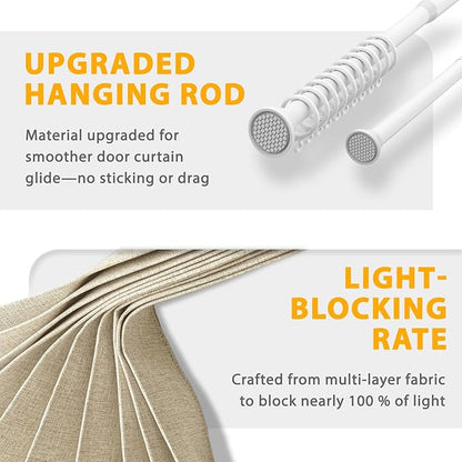 Accordion Door Curtain Set - 100% Blackout, with Curtain Rod Included, for Bedroom Privacy Protection (Off white-43 W x 78" L+Rod)