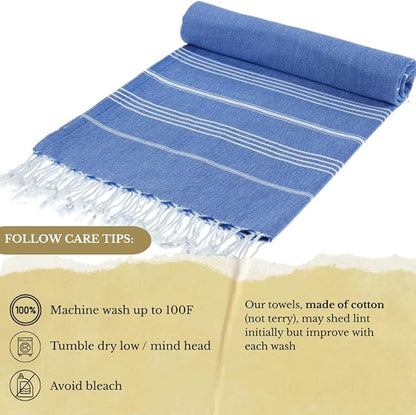 SOULMARK 100% Cotton Turkish Beach Towel with Bag - 38"x71" - 6 Pack - Made in Green & Oeko TEX Certified - Pre-Washed and Sand Free - Quick Dry and Lightweight for Travel - Made in Turkey - Sax Blue
