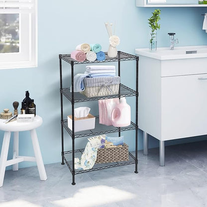 BNSPLY 4 Tier Wire Shelving Unit, Height Adjustable Wire Shelves with NSF Certified, Metal Storage Rack Shelf Unit for Kitchen, Laundry, Bathroom, Pantry, Closet (12" D x 19.7" W x 31.5" H, Black)