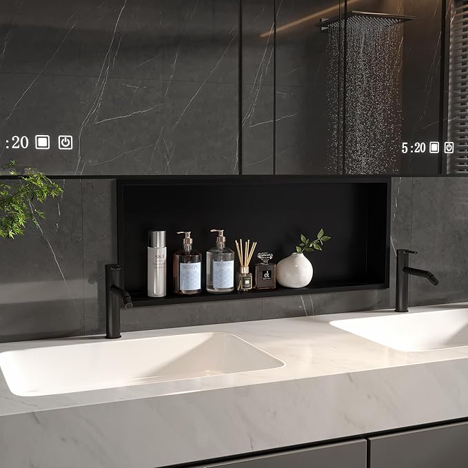 Neodrain 30X12Inch Shower Niche, Matte Black Wall Cubby Stainless Steel Wall Shelf NO Tile Needed Recessed Niche Shower for Bathroom Storage