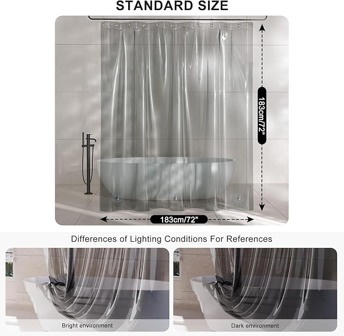 AmazerBath Shower Curtain Liner, 100% EVA Luxury Soft Clear Grey Heavy Duty Shower Curtain and Liner 2-in-1, 72x72 Plastic Weighted Bathroom Shower Curtain, 12 Rustproof Grommets & Heavyweight Stones