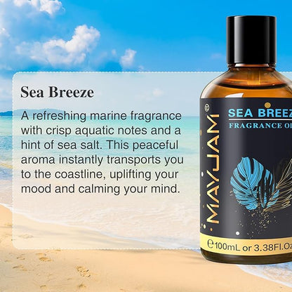 MAYJAM 100ML/3.38FL.OZ Sea Breeze Fragrance Oils with Glass Dropper, Essential Oils for Diffusers for Home, Long Lasting Scented Oils for Diffusers Soap Candle Making