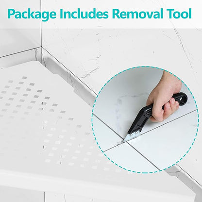Bathroom Corner Shelf, Recessed 12" Shower Shelf Caddy, SUS304 Stainless Steel Shelf Wall Mount Triangular, No Drilling, Matte White