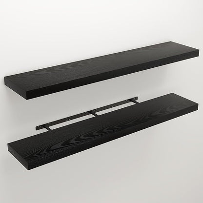 Floating Shelves for Wall, 9.3" Deep Wall Mounted Wood Shelves for Bathroom, Bedroom, Living Room, Kitchen, Hanging Shelf for Books/Storage/Room Decor (Black, 48")