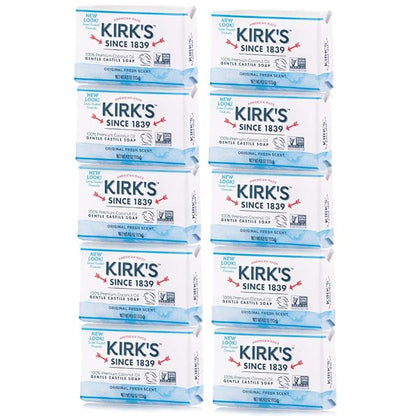 Kirk's Original Coco Castile Bar Soap Original Fresh Scent 4 Ounces (Pack of 10)