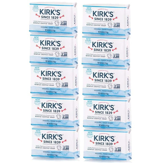 Kirk's Original Coco Castile Bar Soap Original Fresh Scent 4 Ounces (Pack of 10)