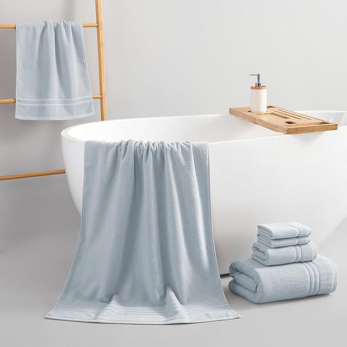 REDKISS Light Grey Bath Towel Set - 100% Cotton Towels for Bathroom, 600 GSM Premium Dark Grey Towel of 6, Includes 2 Large Bath Sheets, 2 Hand Towel, 2 Washcloths, Highly Absorbent