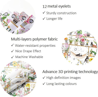 Bohemian Shower Curtain, Boho Floral Print Water Repellent Polyester Fabric for Bathroom Decor, 72×72 Inch Standard Size with 12 Hooks, Also as Room Divider