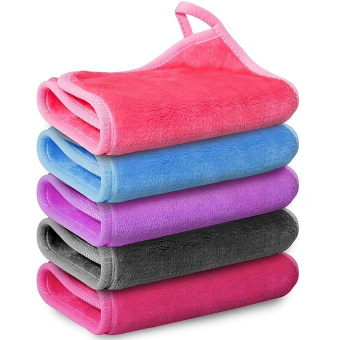 Nugilla Makeup Remover Cloth, 13x7 Inch Reusable Makeup Remover Towels, Microfiber Fast Drying Facial Washcloth, Soft Face Towels for Washing Face