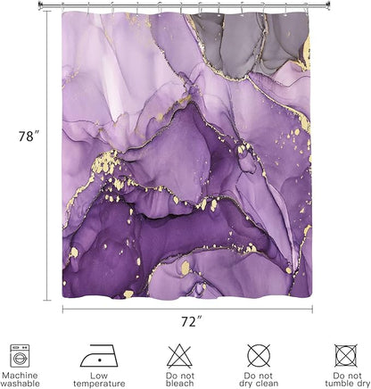 Long Shower Curtain 72 x 78 Inch, Tall Abstract Marble Shower Curtains for Bathroom Decor, Modern Luxury Art Decor Ink Texture Fabric Shower Curtain Set with Hooks, Purple