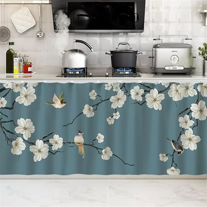 SK Studio Short Curtains for Kitchen, Cabinet Shelf Dust-Proof Blackout Tier Cafe Curtain Under Sink Skirt for Bathroom Laundry Room Style 17, 23.6" W x 27.6" H