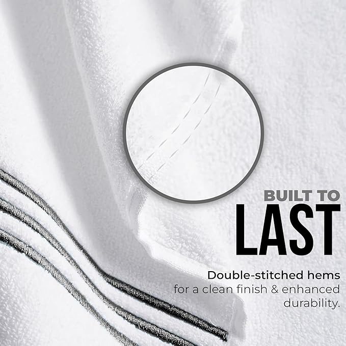 8-Piece Premium Towel Set, 2 Bath Towels, 2 Hand Towels, and 4 Wash Cloths, 100% Ring Spun Cotton Highly Absorbent Towels for Bathroom, Gym, Hotel, and Spa