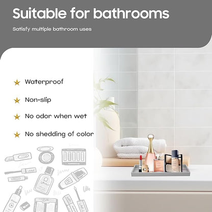 Vanity and Bathroom Tray, 7.7" ABS Countertop Organizer,Waterproof Vanity Tray for Toilet Tank,Perfume,Soap,Keys,Bathroom Accessories,Kitchen and Bath Trays,Non Slip Small Trays,Gray