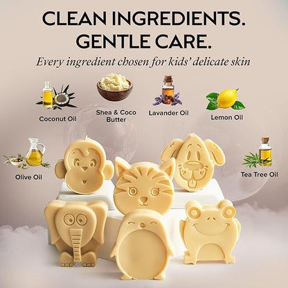 ZAAINA Kids Soap Bar (Set of 6) – Christmas Stocking Stuffers, Unique Natural Animal Shaped Soaps for Children, Gentle Bath Soap for Sensitive Skin, Fun Bath Time Gift for Boys Girls – Handmade in USA