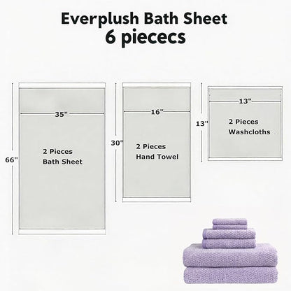 Everplush Diamond Collection 6-Piece Bath Sheet Set, Soft Plush Jacquard Luxury Bath Towels,Highly Absorbent & Fast-Drying Luxury Towels Sets for Bathroom,Shower, or Spa (Lavender, Bath Sheet 6PK)