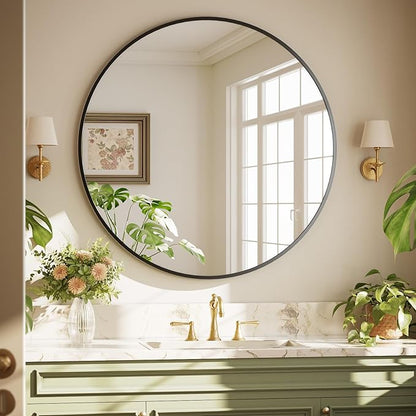 40 Inch Round Mirror - Circle Mirrors for Bathroom, Entryway and Living Room Wall Decor, Modern Hanging Vanity Mirror, Matte Black Circle Decorative Wall Mirror