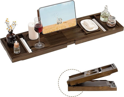 Teak Bathtub Tray Expandable Bathroom Tray for Home Spa Relaxation, Wooden Tray Caddy for Bathtub, Teak Bathtub Caddy as Unique Housewarming, Birthday, Wedding Shower Gifts (Walnut Teak)
