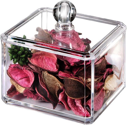 SheeChung Modern Square Qtip Holder Acrylic Bathroom Vanity Countertop Storage Organizer Canister Jar for Cotton Swabs, Rounds, Balls, Makeup Sponges, Bath Salts - 1 Pack - Clear
