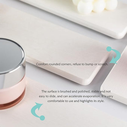 2 Pcs Water Absorbing Stone Trays, Kitchen/Bathroom Sink Soap Dish, Diatomite Tray Used for Hand Soap & Cosmetic Bottles in The Modern Home, 3.15" W x 11.8" L, White