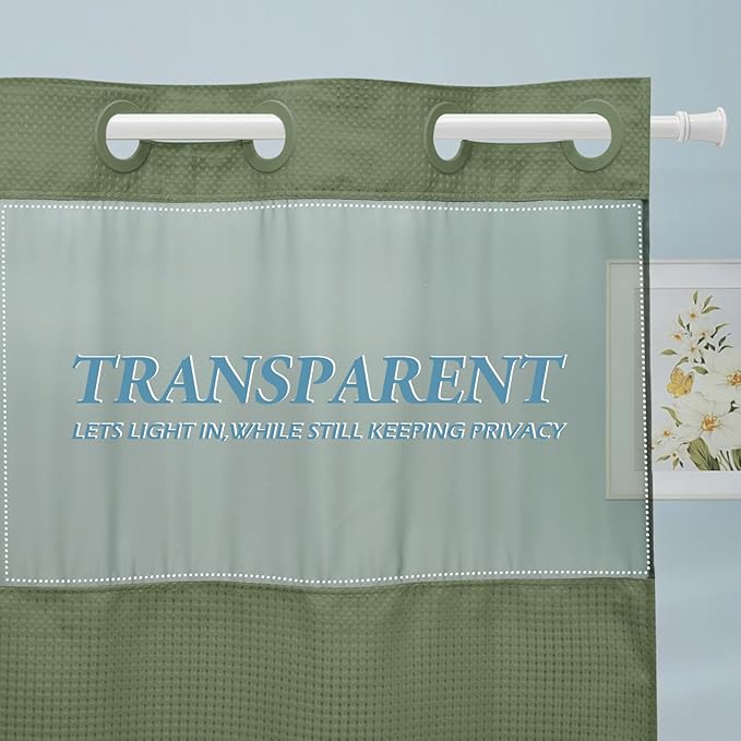 Sage Green Stall Hotel Shower Curtain - 230GSM Waffle Textured Heavy Duty Thick Fabric Shower Curtains for Bathroom,54W x 80H