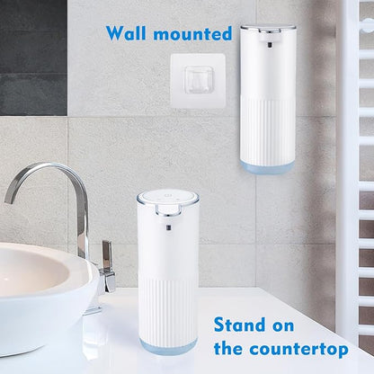 Automatic Foaming Soap Dispenser, 4-Level Adjustable Electric Foam Hand Soap Dispenser, USB Rechargeable Touchless for Bathroom Countertop, Kitchen, 13.5oz, Wall Mounted(White)
