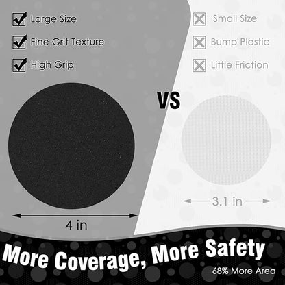 S&X 24 Pcs Anti Slip Shower Stickers (Large 4" Round), Modern Black Non Slip Bathtub Stickers, High Traction Grit Safety Dots for Tub Floor, Waterproof with Scraper