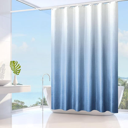 Gibelle Blue Shower Curtain for Bathroom, Waffle Weave Textured Ombre Fabric Shower Curtain Set with Hooks, Water Repellent, Machine Washable, 72 x 72