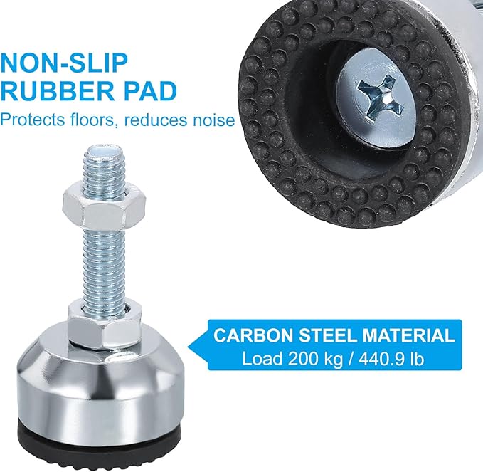 PATIKIL Furniture Leveling Feet 1.6" Dia Base M10 Thread, 4 Pcs Carbon Steel Adjustable Threaded Furniture Levelers Screw on Leg Leveler with Pads for Desk Chair Cabinet, Black