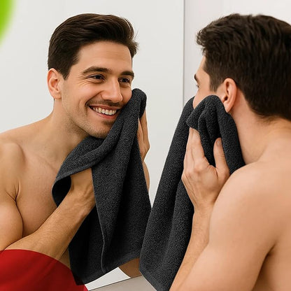 RIVERSIDE 6 Pack Premium Hand Towels Set, 16x28 inches, 100% Ring Spun Cotton, 600 GSM, Soft, Quick Dry and Highly Absorbent, Towels for Bathroom, Kitchen, Gym, Spa - Black