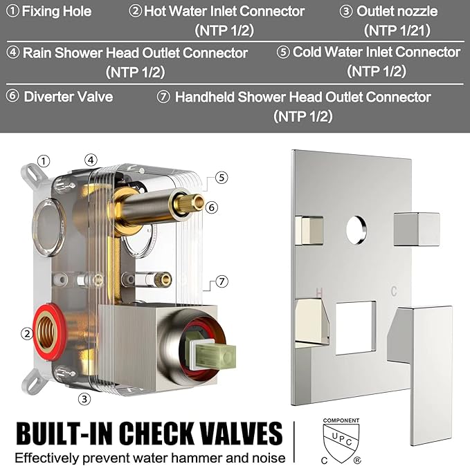 Shower System Rain Shower Faucet Set with Tub Spout,10 inch Bathroom Wall Mounted Waterfall Bathtub Faucet with Handheld Spray and Rough-in Valve Body and Trim kit,Brushed Nickel