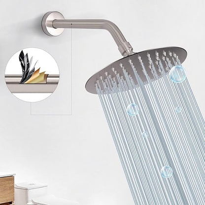 HarJue Shower Arm with Flange and Teflon Tape, Wall Mounted Shower Pipe 304 Stainless Steel Extension Arm for Fixed Shower Head & Handheld (10 Inch, Brushed Nickel)