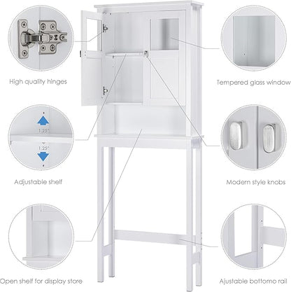 Spirich Bathroom Cabinet Over Toilet, Bathroom Storage Cabinet with Glass Doors and Adjustable Shelves, Over The Toilet Storage Cabinet, White