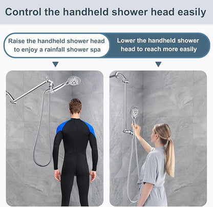 BRIGHT SHOWERS 15 Inch Extra Long Shower Head Extension Arm, Solid Brass Shower Arm Extender with Locking Screw for Rain and Handheld Showerhead, Height & Angle Adjustable, Chrome