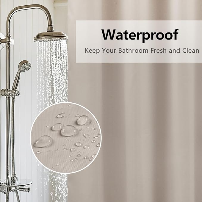 Waterproof Fabric Shower Curtain Liner Khaki with 3 Extra-Large Magnets, 72 x 72 inch Washable Brown Cloth Shower Liner Hotel Quality, Earth Tone Lightweight Shower Curtains for Bathroom