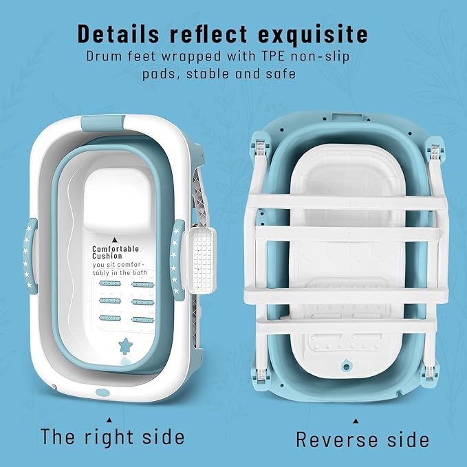 Portable Bathtub Foldable Bathtub for Adults, 39 Inch Small Tub with Ergonomic Seat & Massage Roller, Ice Bath Tub for Shower, Sitz Bath, Ice Baths Freestanding Bathtubs for Bathroom Blue