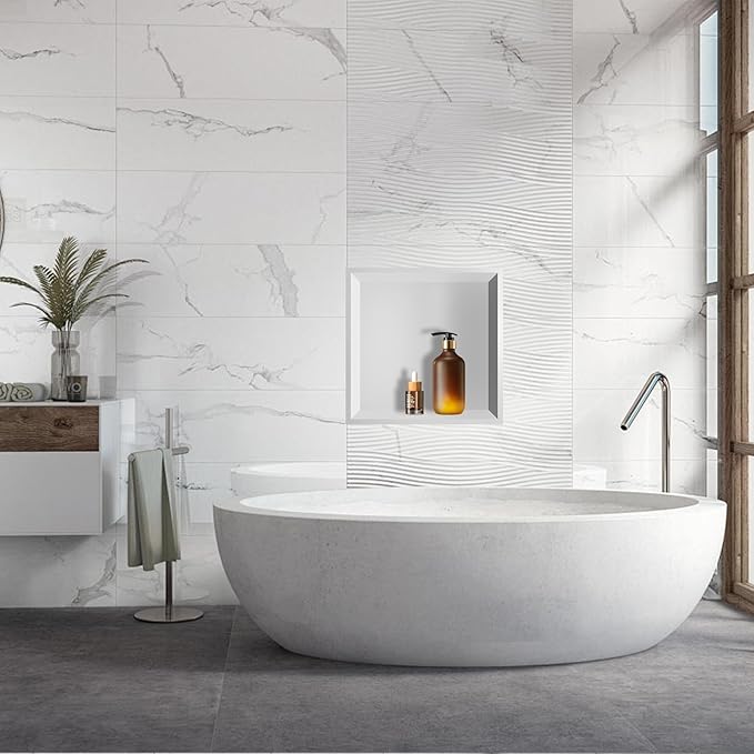 12" X 12" Shower Niche Insert Tile Ready, Niche for Shower Wall, Stainless Steel Recessed Shelf No Tile Needed for Bathroom Storage, White