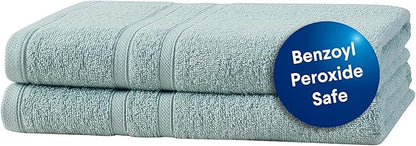 CLOROX Bleach Friendly Towels, Quick Dry, 100% Cotton Bath Towels (30" x 52"), Highly Absorbent Soft Lightweight, Ideal for Everyday Use, Easy to Wash (2 Pack, Mineral Blue)