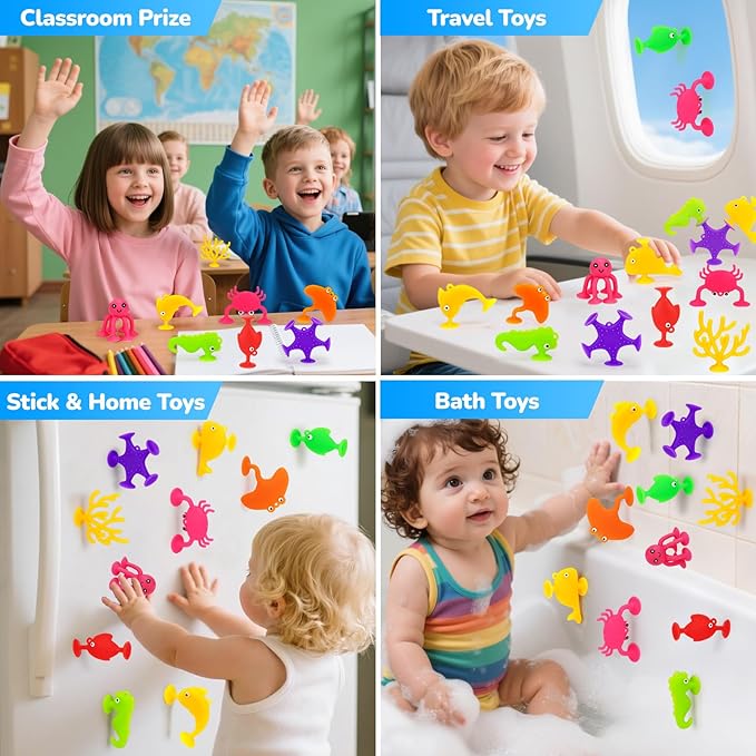 Toddler Suction Cup Bath Toys, Ocean Animal Bath Toys for Kids Ages 1-3 3-5 4-8 Mold Free Bathtub Window Building Toys Christmas Stocking Stuffers for 2 3 4 5 Year Old Boys Girls Birthday Gifts
