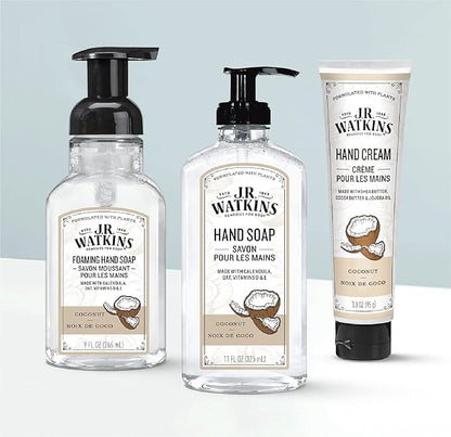 J.R. Watkins Foaming Hand Soap Pump with Dispenser, Moisturizing Hand Soap Foam, Alcohol-Free and Cruelty-Free, Use for Kitchen or Bathroom, Coconut, 9 fl oz, 3 Pack