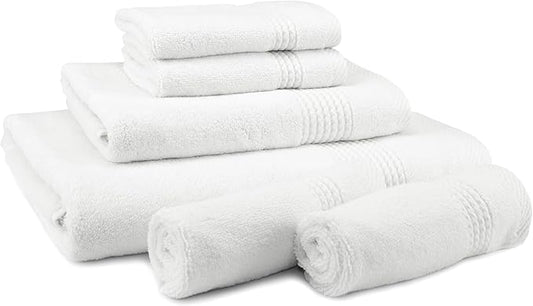 EastNBlue Lara Premium Towel Set 6 Piece - Soft & Highly Absorbent Bathroom Towel Set, 100% Luxury Turkish Cotton, Flannel Bath Towels, 1 Bath Towel, 1 Hand Towel, 4 Washcloths - White