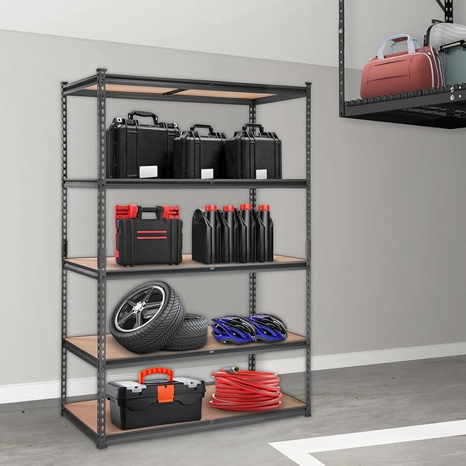 VEVOR Storage Shelving Unit, 5-Tier Adjustable Storage Shelves, 48" L x 24" W x 72" H Heavy Duty Garage Storage Shelves, Metal Shelves for Kitchen Pantry Basement Bathroom Laundry