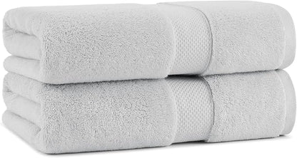 Aston & Arden Egyptian Bath Towels - Pack of 2 - Oversized Ultra Soft Thick & Absorbent, 100% Ringspun Egyptian Cotton Bathroom Towel for Spa, Hotel, 600 GSM, 30 x 54 in, Light Grey