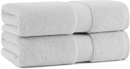Aston & Arden Egyptian Bath Towels - Pack of 2 - Oversized Ultra Soft Thick & Absorbent, 100% Ringspun Egyptian Cotton Bathroom Towel for Spa, Hotel, 600 GSM, 30 x 54 in, Light Grey